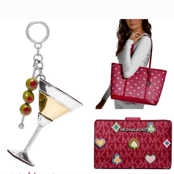 Michael Kors Handbags - NWT Michael Kors Jet Set Raspberry Tote, Wallet, and Martini Keychain Set